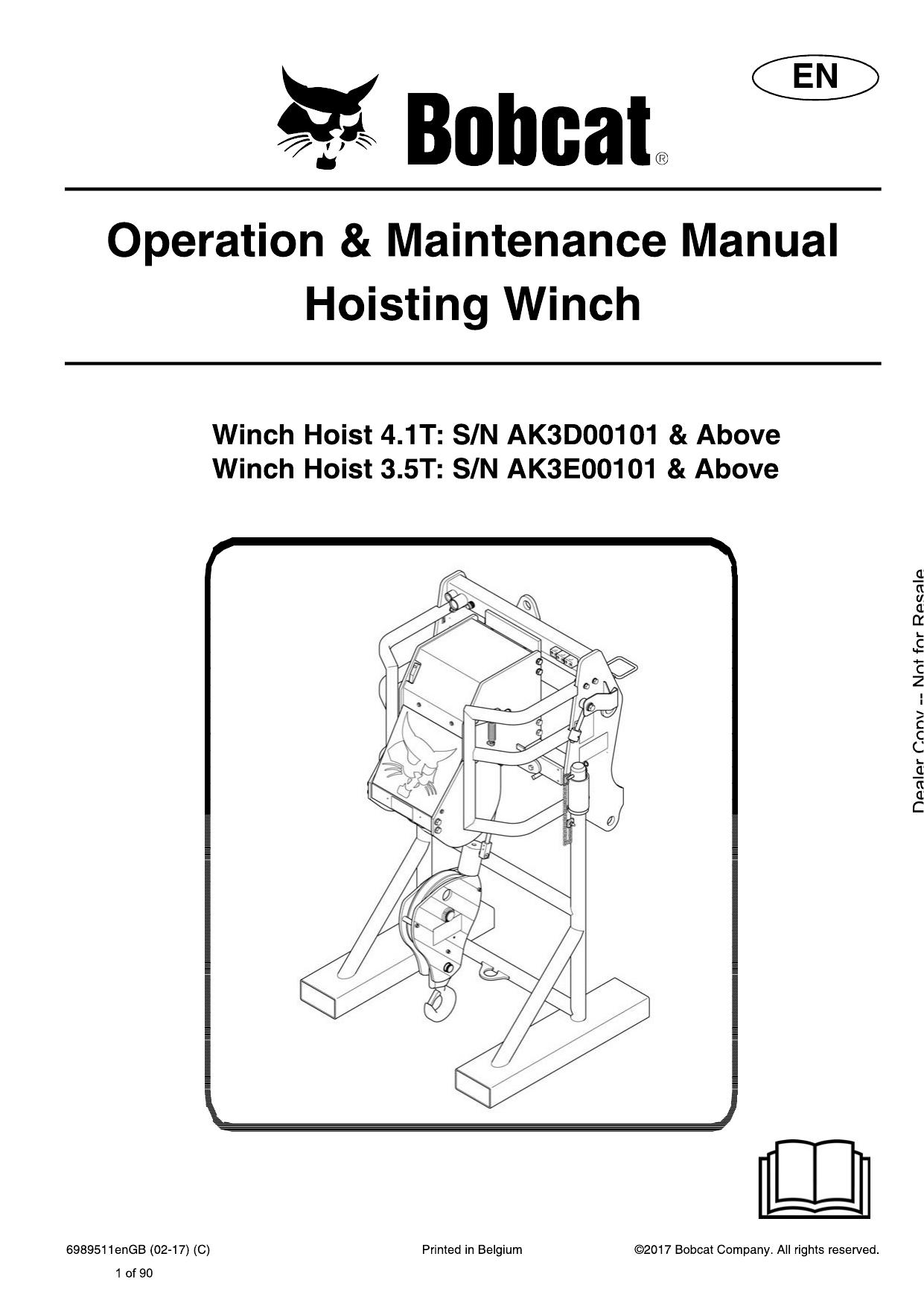 Hoisting Winch Attachment Operation & Maintenance Manual Bobcat